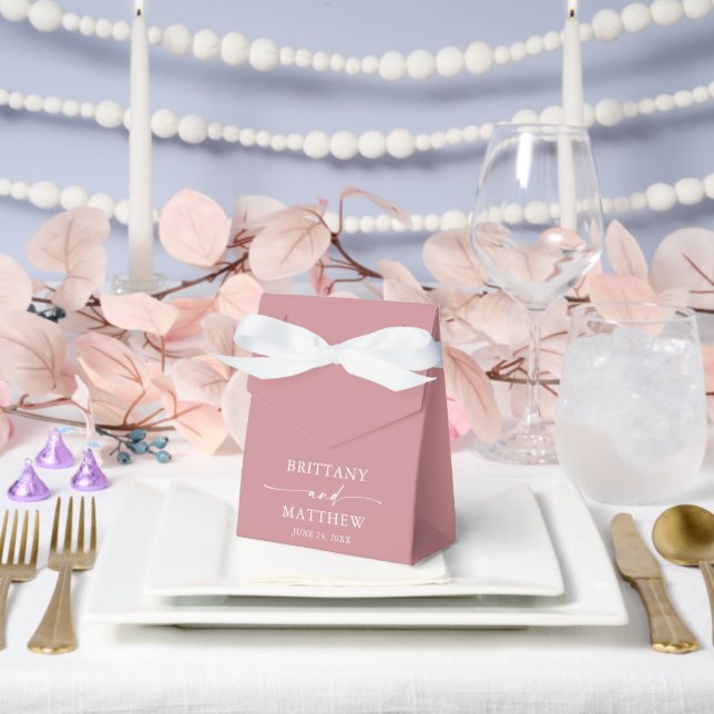 Modern Minimalist Calligraphy Dusty Rose Wedding Favor Box (Wedding)