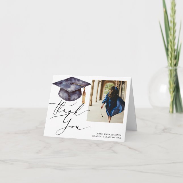 Modern Minimalist Calligraphy Graduation Thank You Card (Front)