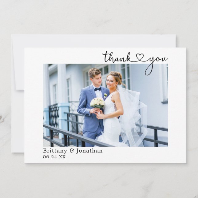 Modern Minimalist Calligraphy Heart Wedding Thank You Card (Front)
