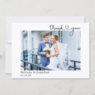 Modern Minimalist Calligraphy Heart Wedding Thank You Card