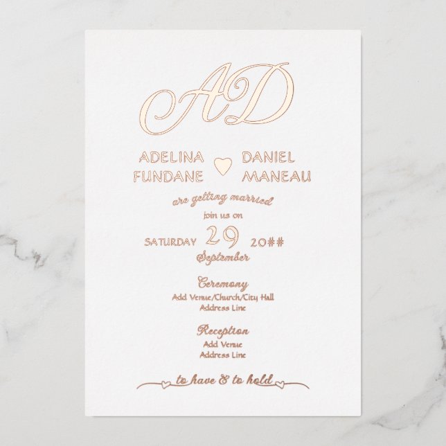 Modern Minimalist Calligraphy Heart White & Gold (Front)