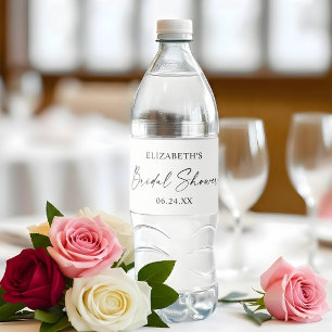 Modern Minimalist Calligraphy Ink Bridal Shower  Water Bottle Label