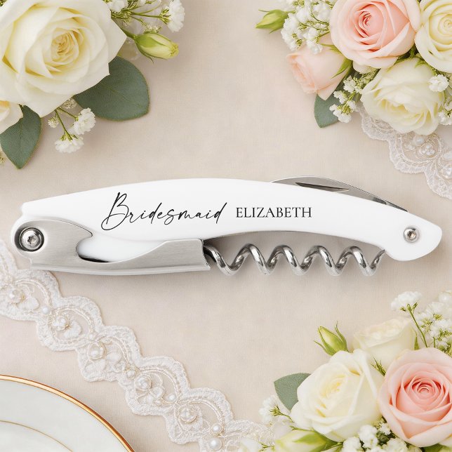 Modern Minimalist Calligraphy Ink Bridesmaid Corkscrew (Customize to change your personalized text size, text style or to add more text.)