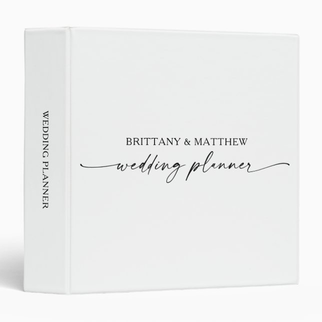Modern Minimalist Calligraphy Ink Wedding Planner Binder (Front/Spine)