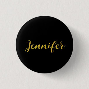 Modern Minimalist Calligraphy Name Black Gold 1 Inch Round Button