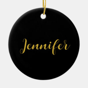 Modern Minimalist Calligraphy Name Black Gold Ceramic Ornament