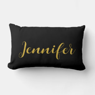 Modern Minimalist Calligraphy Name Black Gold Lumbar Pillow