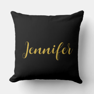 Modern Minimalist Calligraphy Name Black Gold Throw Pillow