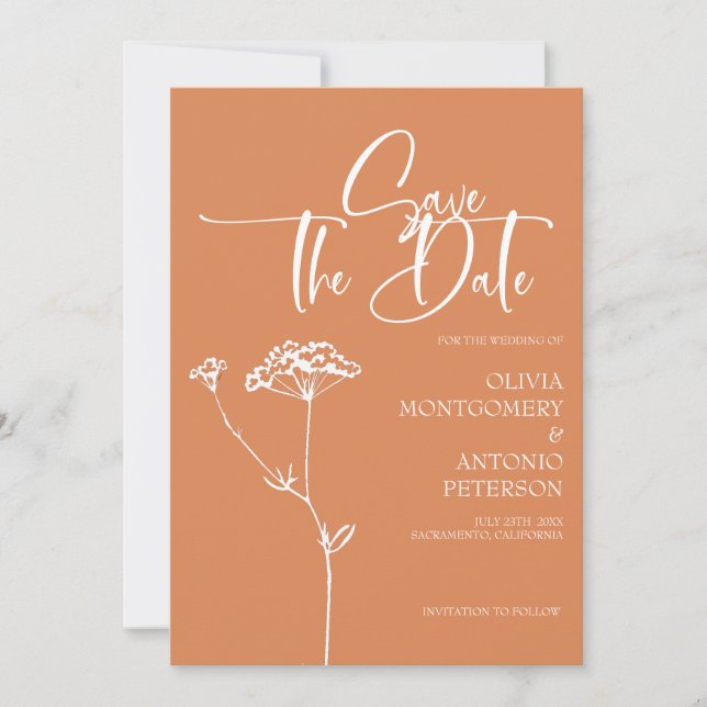  Modern Minimalist Calligraphy Orange Wedding Save The Date (Front)