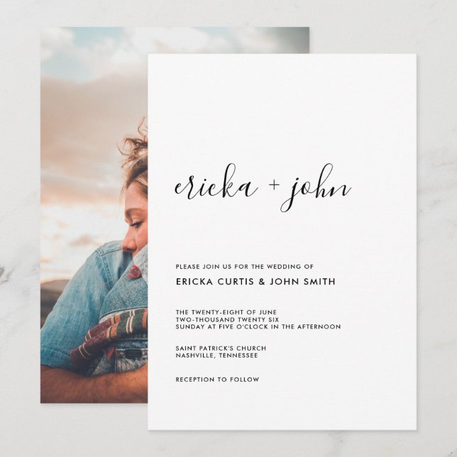 Modern Minimalist Calligraphy Photo Invitation (Front/Back)