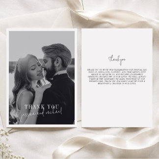Modern Minimalist Calligraphy Photo Wedding Thank You Card