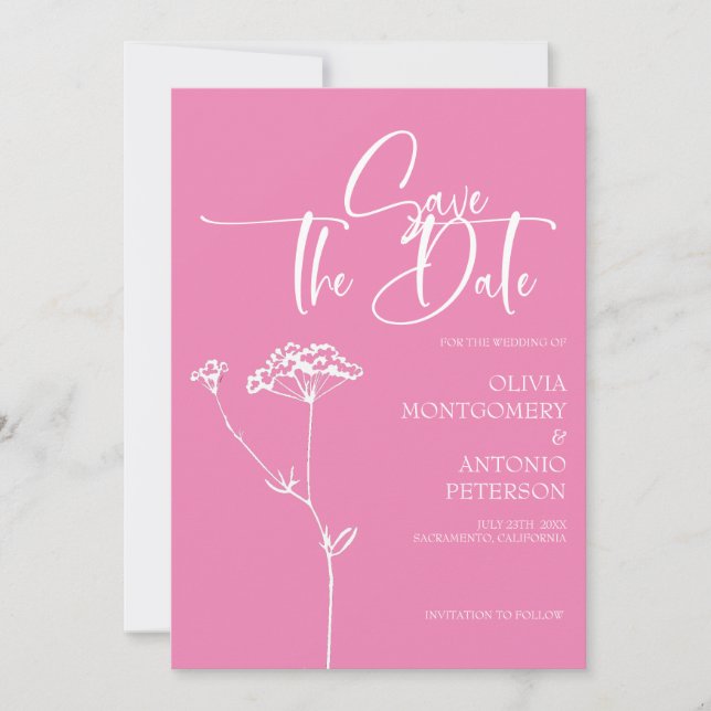  Modern Minimalist Calligraphy Pink Wedding Save The Date (Front)