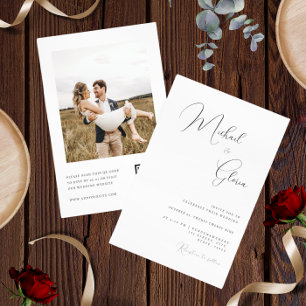 Modern Minimalist Calligraphy QR Code RSVP Wedding Invitation