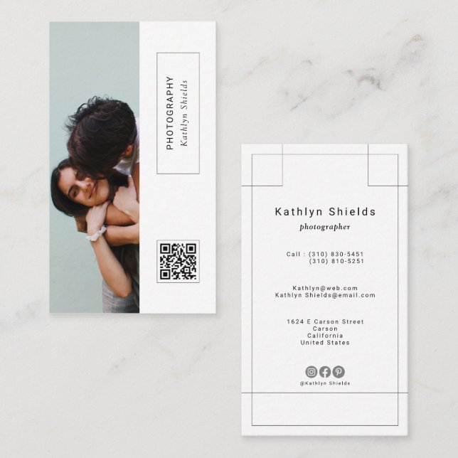 Modern Minimalist Calligraphy Script Photography  Business Card (Front/Back)