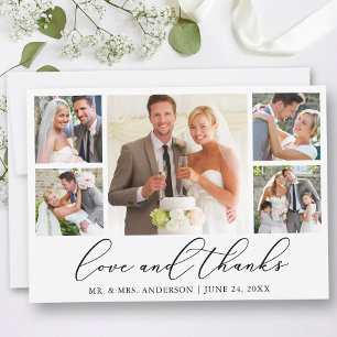 Modern Minimalist Calligraphy Wedding 5 Photo Love Thank You Card