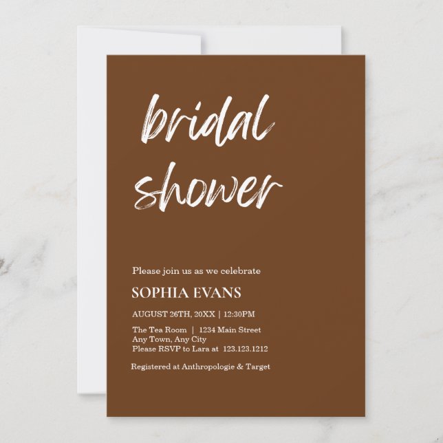 Modern Minimalist Caramel Brown Bridal Shower Invitation (Front)