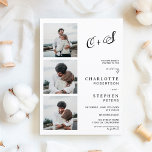 Modern minimalist casual initials photo wedding invitation<br><div class="desc">Modern minimalist casual initials photo wedding,  perfect small wedding ceremony. Add your 4 of your couple photos and initials ,  a simple black and white wedding theme.</div>