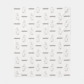 Modern Minimalist Cat Outline and Black Zig Zags Fleece Blanket