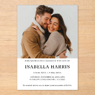 Modern Minimalist Celebration of Life Design Acrylic Invitations