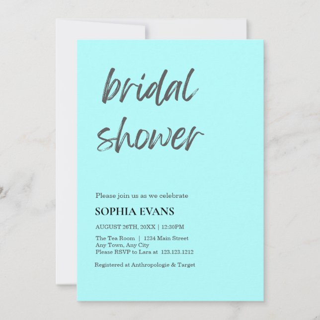 Modern Minimalist Celeste Blue Bridal Shower Invitation (Front)