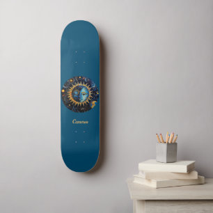 Modern Minimalist Celestial Sun Moon Monogram Skateboard