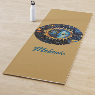 Modern Minimalist Celestial Sun Moon Monogram Yoga Mat