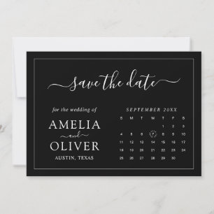 Modern Minimalist Chic Bold Black Calendar Wedding Save The Date
