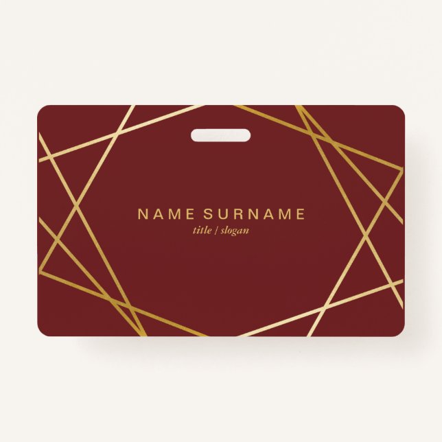 Modern Minimalist Chic Geometric Gold Burgundy Badge (Front)