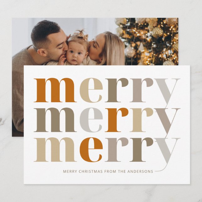 Modern Minimalist Chic Merry Christmas Photo Holiday Card (Front/Back)