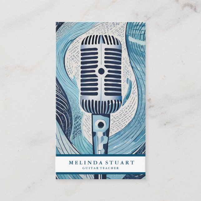 Modern Minimalist Chic Musician Guitar Teacher Business Card (Front)