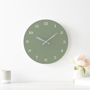 Modern Minimalist Chic Sage Green and White Large Clock