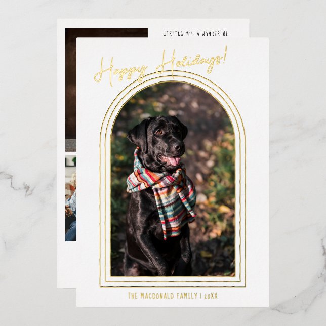Modern Minimalist Christmas | 5 Photo Arch Frame Foil Holiday Card (Front/Back)