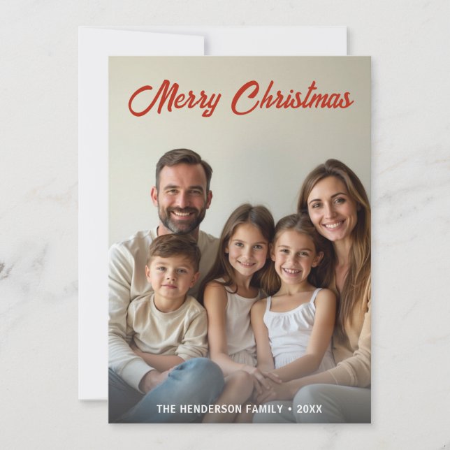 Modern Minimalist Christmas Custom Photo Green Holiday Card (Front)