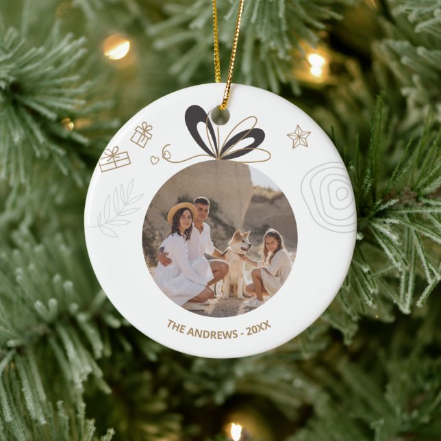 Modern Minimalist Christmas Four Photo Ceramic Ornament (Tree)