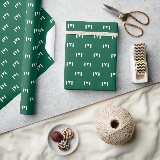 Modern Minimalist Christmas Green monogram pattern Wrapping Paper (Crafts)