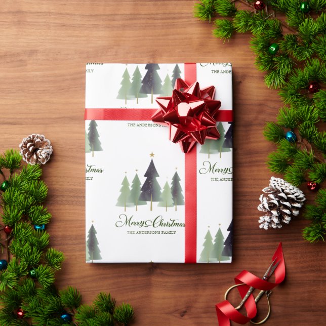 Modern Minimalist Christmas Pine Tree Personalized Wrapping Paper (Holiday Gift)