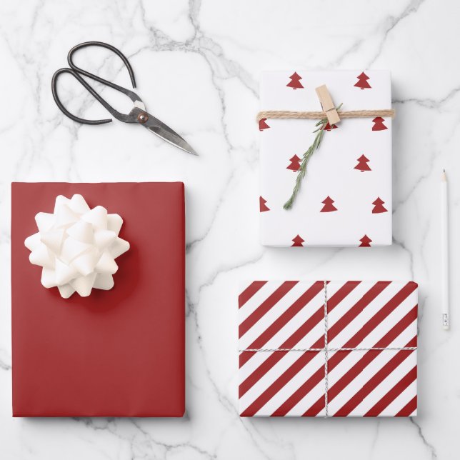 Modern Minimalist Christmas Red  Wrapping Paper Sheet (Front)