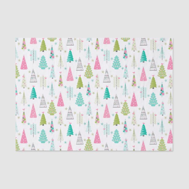 Modern Minimalist Christmas Tree Pattern Pink Teal Tissue Paper (Front)