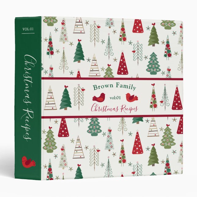 Modern Minimalist Christmas Tree Pattern Recipe Binder (Front/Spine)