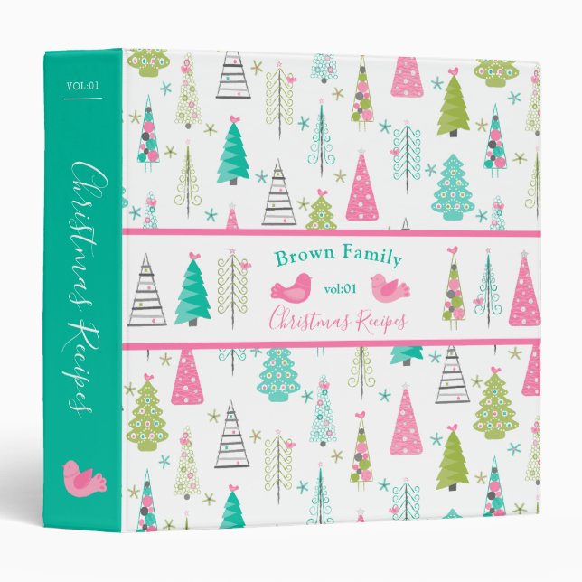 Modern Minimalist Christmas Tree Pattern Recipe Binder (Front/Spine)