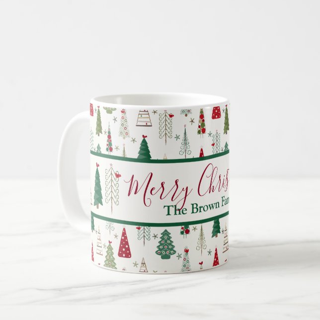Modern Minimalist Christmas Tree Pattern Red Green Coffee Mug (Front Left)