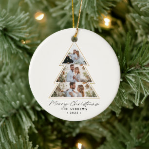 Modern Minimalist Christmas Tree Photo Collage Ceramic Ornament