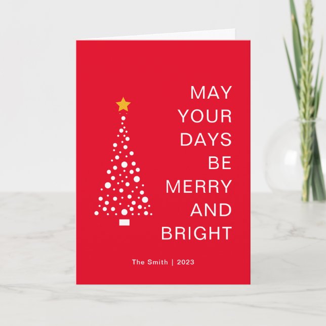 Modern Minimalist Christmas Tree Simple Red Holiday Card (Front)