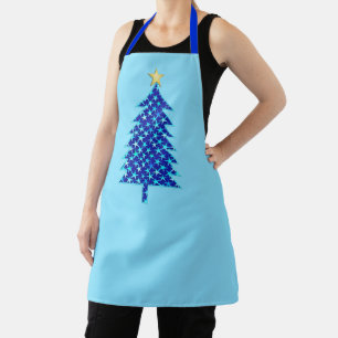 Modern Minimalist Christmas Tree with Blue Stars  Apron
