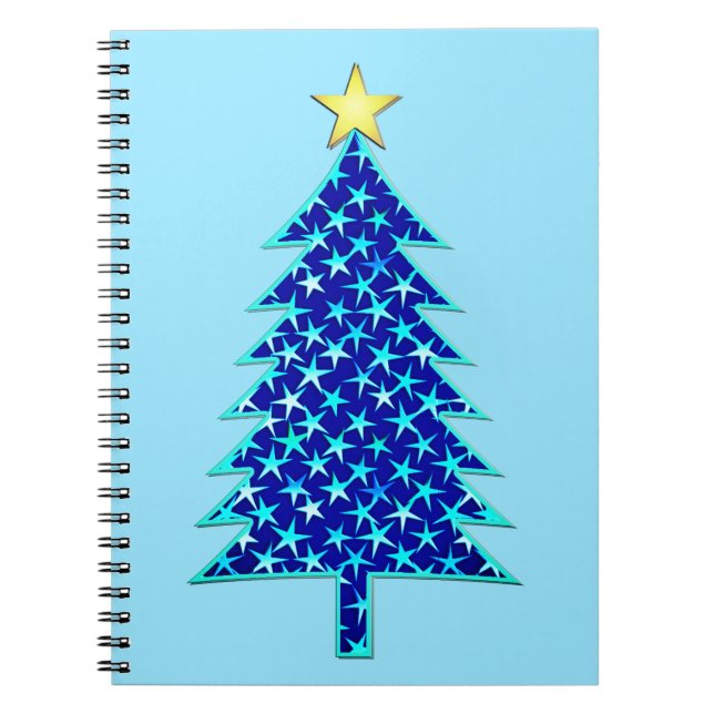 Modern Minimalist Christmas Tree with Blue Stars Notebook (Front)