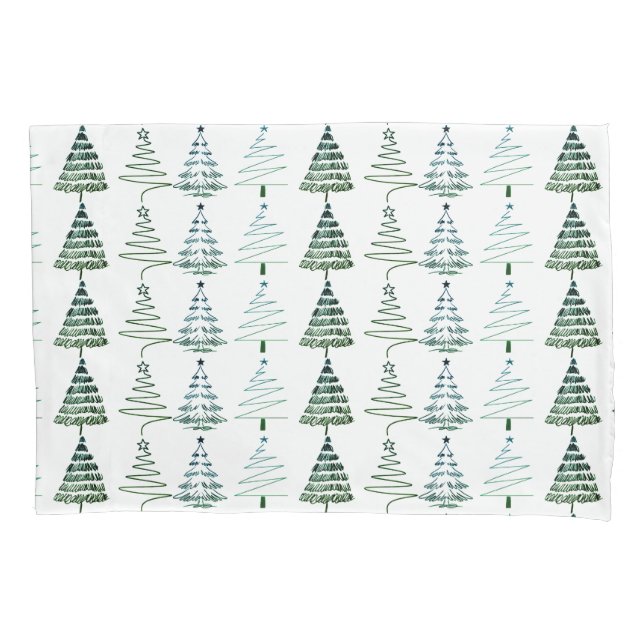 Modern Minimalist Christmas Trees Doodles Pillowcase (Front)