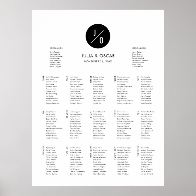 Modern Minimalist Circle Monogram Seating Chart (Front)