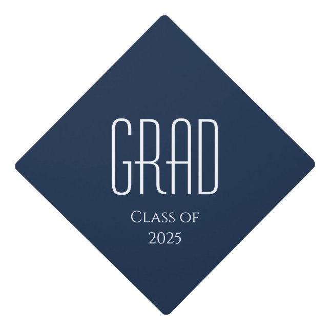 Modern Minimalist Class of 2025 Navy Blue Graduation Cap Topper (Front)