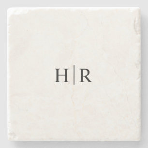 Modern Minimalist Classic Elegant Monogram Stone Coaster
