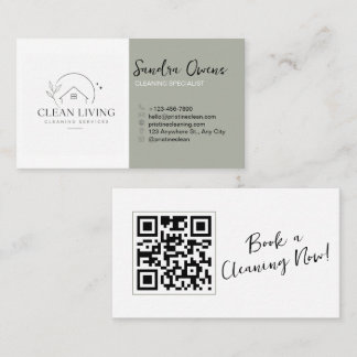 Modern Minimalist Cleaning Services QR Code Business Card